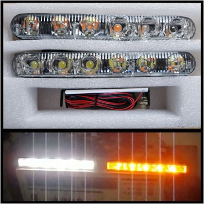 FOLGEMIR LED Tagfahrlicht, dimmbare Tagfahrleuchten, 2x 3 LEDs, DC 12V,  12W, Weiss/Gelb Blinker